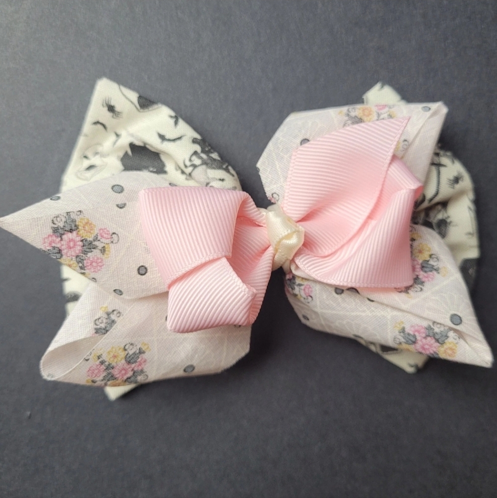 Hair Bow 5" Nightmare Before Christmas Pink Whimsigoth Ribbon Fabric Clip Floral - Picture 6 of 12